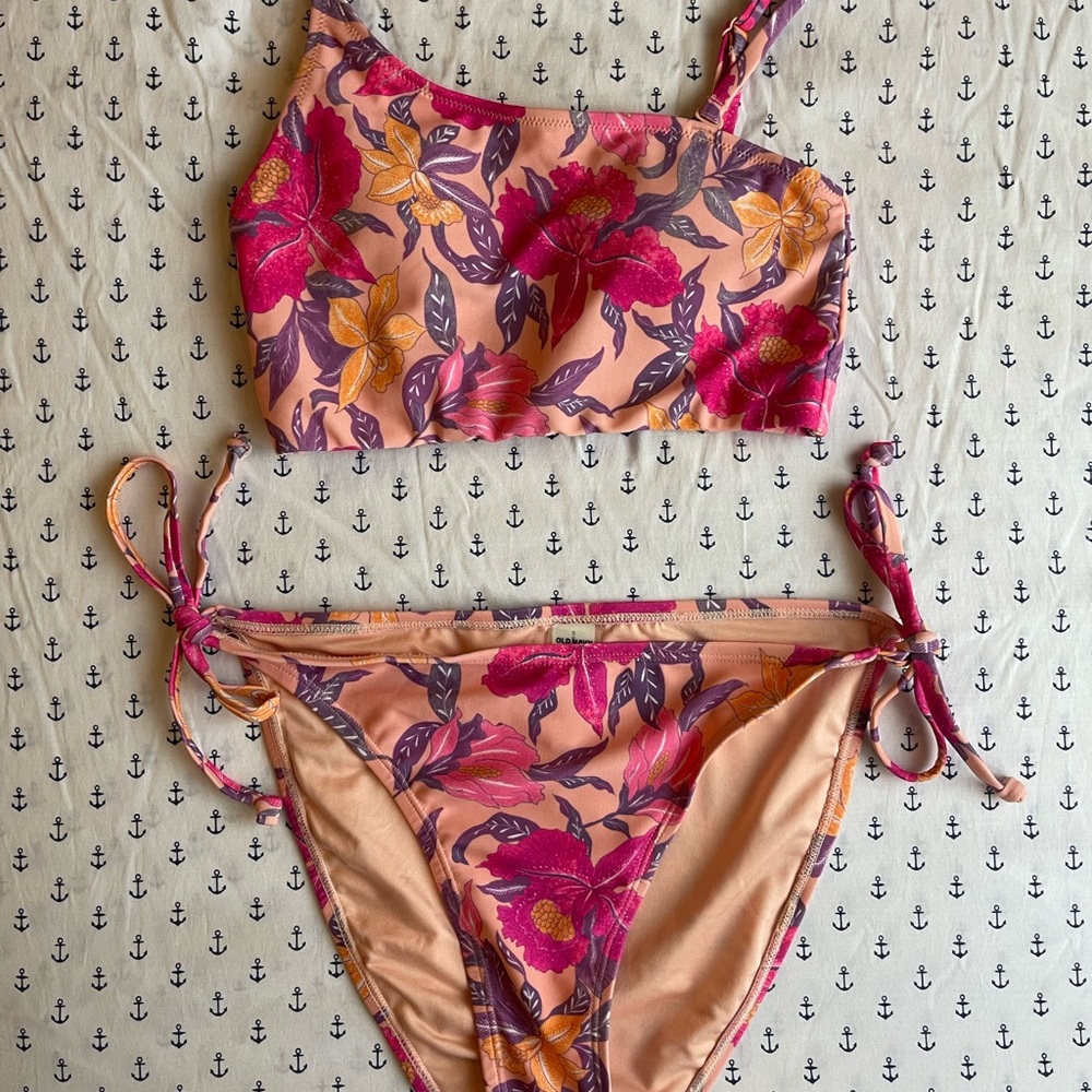 Old Navy Floral Bikini Set with Pink and Purple